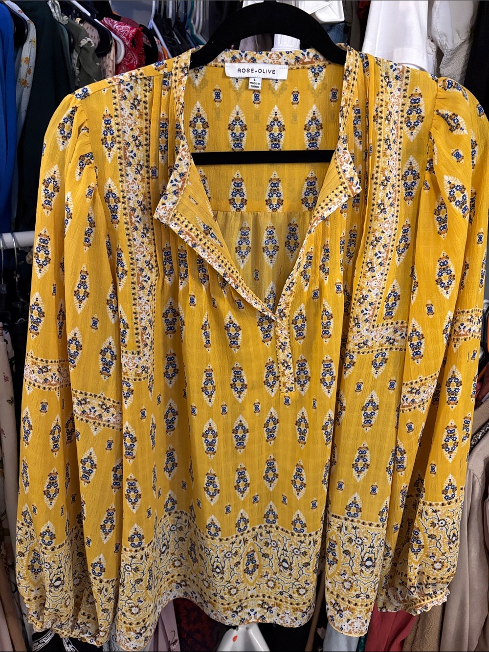 Rose & Olive Yellow Printed Boho Blouse